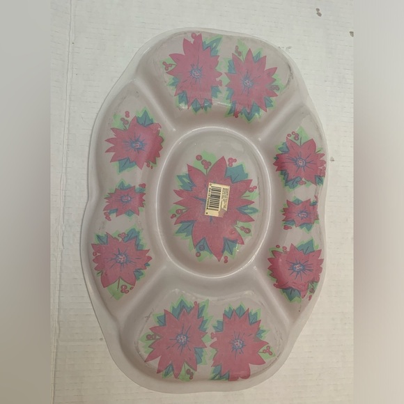 Vintage Plastic Christmas Snack Serving Tray Poinsettia Flowers - Picture 6 of 9